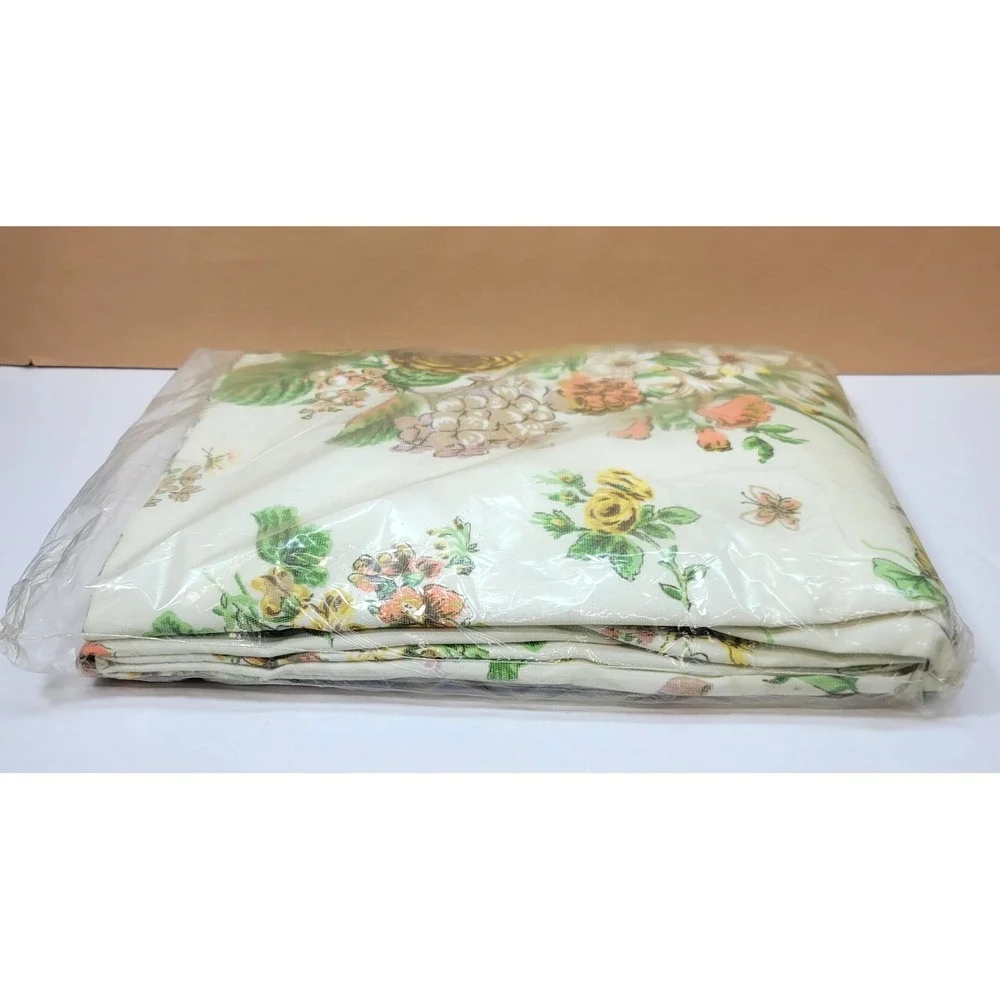 Vtg Diane Floral Insulated Curtains 48x84 White Yellow Rose Connected Pair/Hooks